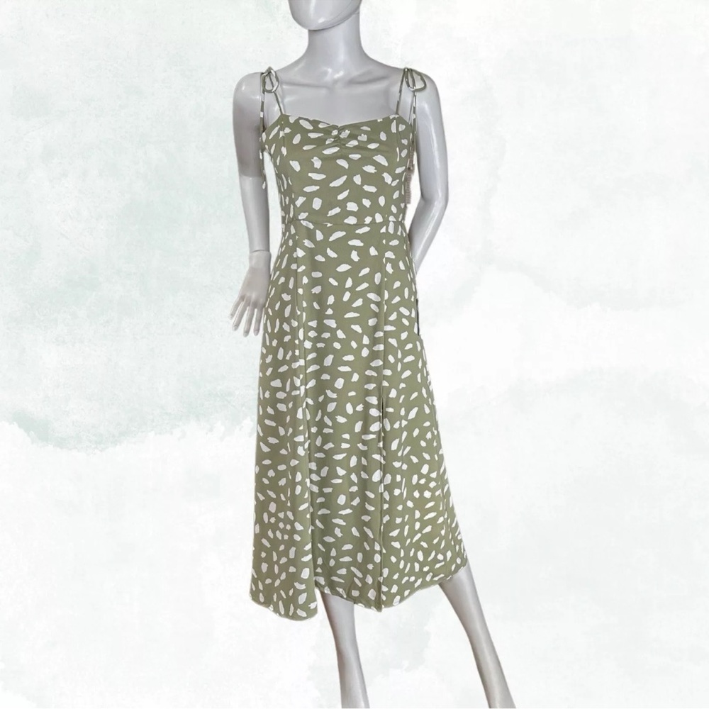 Lulu's Olive Green and White Midi Dress